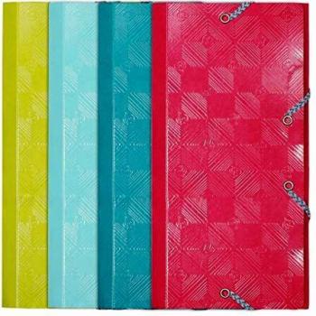Exacompta 55240E - Lote de 4 carpetas con gomas y 3 solapas 1928, 23,5x12cm para documentos 11x22cm, Cubierta de papel con pelicula protectora y ondulada, colores