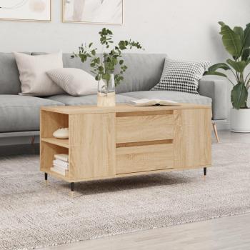 Mesa de centro de madera de ingeniería 102x44,5x50 cm en color blanco y negro brillante, ideal para salón o comedor, también conocida como mesita auxiliar o mesa de café