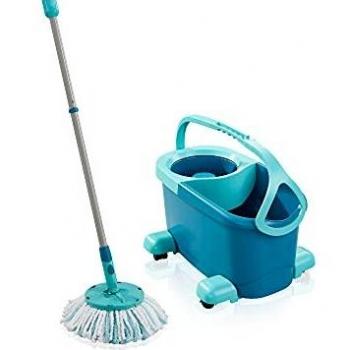 Leifheit Set de fregona rotatoria Clean Twist Disc Mop Ergo Mobile 2.0 con ruedas, fregona giratoria