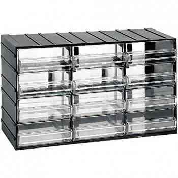 Unidad de Almacenamiento Modular de Plástico con 12 Cajones Transparentes, Dimensiones: 382x148x230 mm