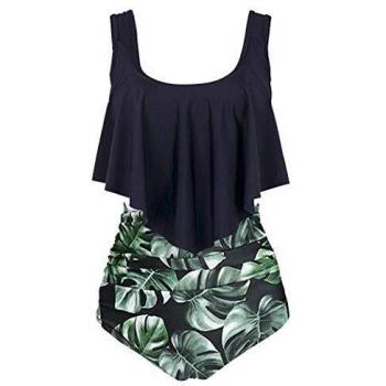 Aidotop banador para mujer top con volantes cintura alta traje de bano trajes de bano de dos piezas bikini setsz11black leafzeu 3840mz