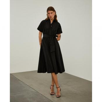 Vestido midi de manga corta con falda de vuelo Lion of Porches - Poliester reciclado - Negro
