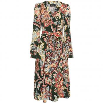 Etro Women's Floral Printed Wrap Midi Dress in Green | Size XS | WRHA015799SASF7X0892