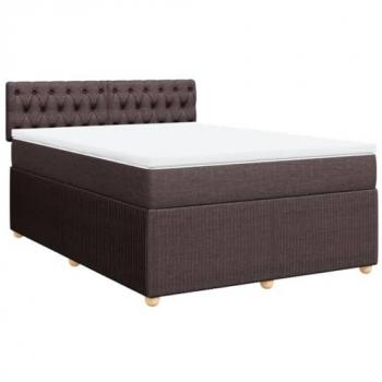 Cama box spring con colchón de tela marrón oscuro 140x200 cm
