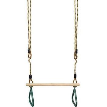 Columpio Trapecio de Madera con Anillos de Gimnasia LEOGREEN, Verde, 200 cm, Material: Plástico (PP, PE) y Madera
