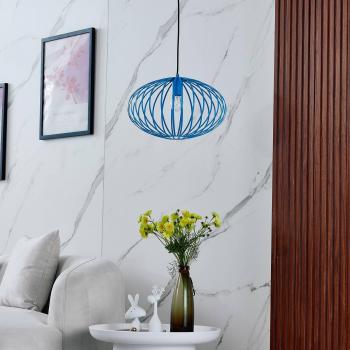 Lámpara colgante Lindby Maivi, azul, 40 cm, hierro, jaula, moderno, hecho de metal para salón y comedor (1 llama, E27)