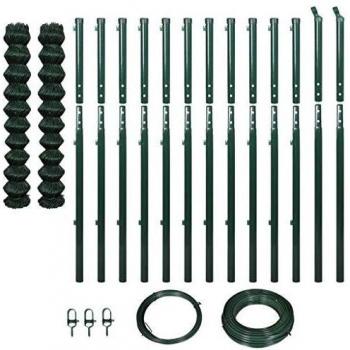 vidaXL Set Valla con Estacas 1.97x25 m Acero Verde Cerca Cercado Vallado Reja