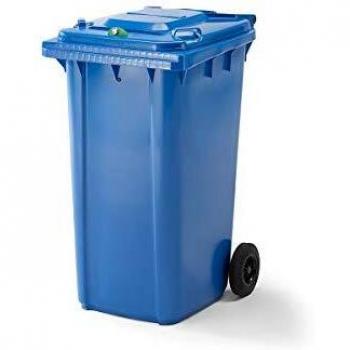 Contenedor de papel para documentos confidenciales, 240 l, azul, con ranura de entrada y cerradura