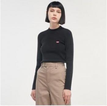 Levi's Sudadera Crew Rib Negro para Mujer con Detalle de Cuello en Contraste