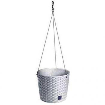 Prosperplast Maceta Redonda con Gancho 8,9 litros Rato WS en Color Blanco 25,6 x 25,6 x 21,9 cm