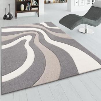 Alfombra Comedor Salon Habitacion Pelo Corto Efecto 3D Motivo Abstract Ondas Suave Gris Beige 160x230 cm