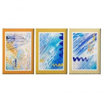 Impresión sobre Lienzo Mar Abstracto - Poliéster y Madera, Amarillo, Azul y Blanco, 130x3x60 cm