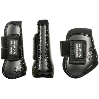 HKM Polainas/Protectores para menudillo, Juego de 4 – Diamonds Flower de, negro, Vollblut/Warmblut