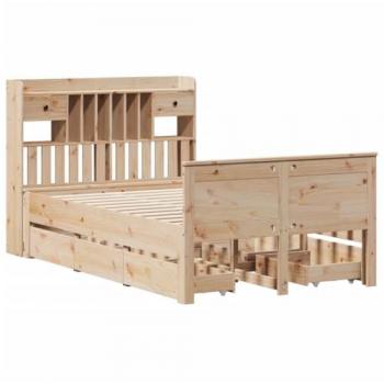 Cama con Estantería Sin Colchón 135x190 cm Doble Madera Maciza de Pino