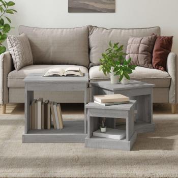 Mesas apilables de sala Sonoma madera gris multicapa 3 piezas