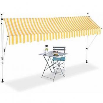 Toldo de Vela Retráctil Ajustable Amarillo y Blanco 350 cm Sin Taladro Protección Solar