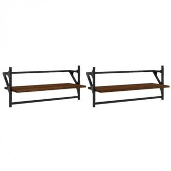 Racks de pared con varillas 2 piezas Roble marrón 65x25x30 cm