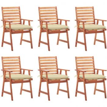 Outdoor Dining Chairs Set of 6 with Cushions Solid Acacia Wood