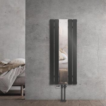 Radiador de Baño con Espejo Antracita 1200 x 450 mm, Conexión Suelo Multibloque, Termostato y Diseño Estético LuxeBath