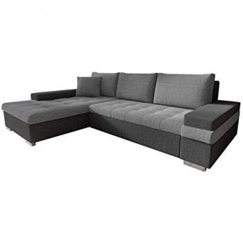 Sofá rinconero Comfivo 121, gris, con función de descanso y caja de ropa de cama, 274x182x83cm