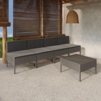 5-Piece Grey Poly Rattan Garden Lounge Set with Cushions