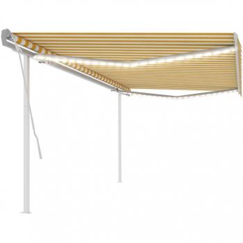 Toldo retráctil manual con luz LED amarillo y blanco 5x3 m Vidaxl Amarillo