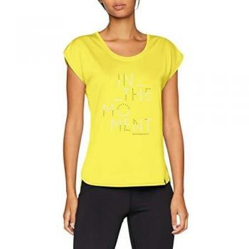 Odlo Top Crew Neck S/S - Camiseta para Mujer, Primavera/Verano, BL Top - Cuello Redondo para Cuello Redondo, Mujer, Color Blazing Amarillo with Train Print Fw17, tamaño Small