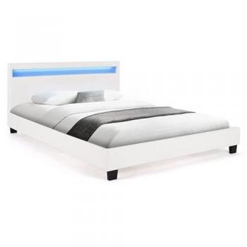 Cama Doble Neo 140 x 190 cm PVC Blanco con Somier y LED Integrados