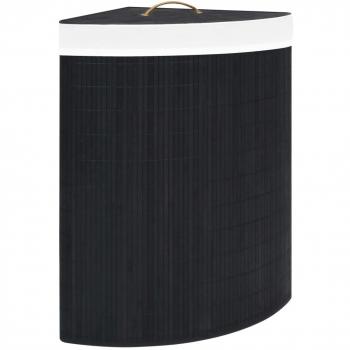 Cesto de ropa sucia de esquina bambú negro 60 L