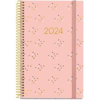 Agenda MiquelRius Activa Minidots 2024 Diaria Espiral 117x182mm Rosa Castellano