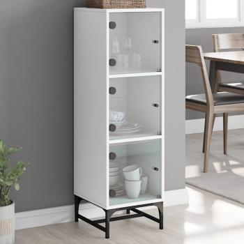 Aparador con puertas de vidrio blanco 35x37x120 cm - Mueble de Almacenaje de Salón, Buffet para salón, Armario Auxiliar, Armario de Almacenamiento