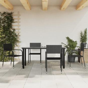 5-Piece Black Poly Rattan and Steel Garden Dining Set