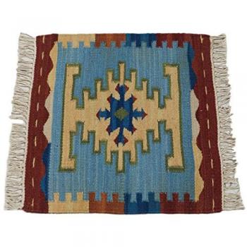 Alfombra Kilim India Hecha a Mano de Algodón y Lana 40x40 cm