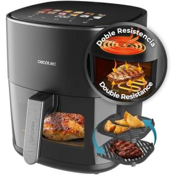 Freidora de Aire Sin Aceite 6,5L Cecofry&Grill Duoheat 6500 Plus - 3 en 1 Grill y Plancha Pizzas, Doble Resistencia 2200W, Ventana de