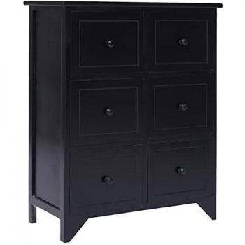 vidaXL Armario auxiliar 6 cajones madera de Paulownia negro 60x30x75cm
