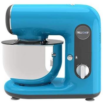 Batidoras Amasadoras, DELECHEF Amasadoras Repostería de Pan, 1000 W, 6 Velocidades, con Bol para Mezclar de Acero Inoxidable de 5,2 L, Batidora, Gancho de Masa, Protector de Salpicaduras