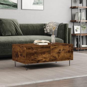 Mesa de centro vidaXL madera contrachapada 90x50x36,5 cm en colores Blanco, Negro y Roble Sonoma, Mesita de Salón o Comedor o Auxiliar Mesa de Café con acabado en roble ahum