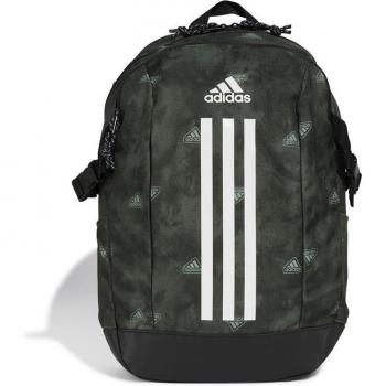 Mochila adidas Power Graphic negra unisex con diseño gráfico, compartimento principal amplio, bolsillos laterales de malla, correa ajustable y acolchada para mayor comodidad