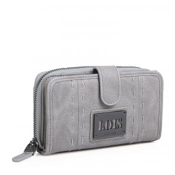 Lois - 93016 Cartera Billetero Tarjetero Monedero de Mujer con Cremallera y Cierre presión. 10 Compartimentos para Tarjetas y documentación. Piel sintética Polipiel. Acolchado, Color Hielo