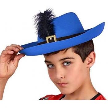 Sombrero Mosquetero Azul con Pluma para Niños
