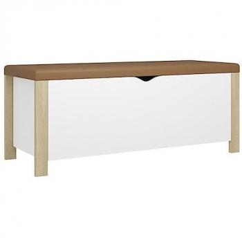 Caja de almacenamiento y cojín de madera ingeniería en blanco y roble vidaXL