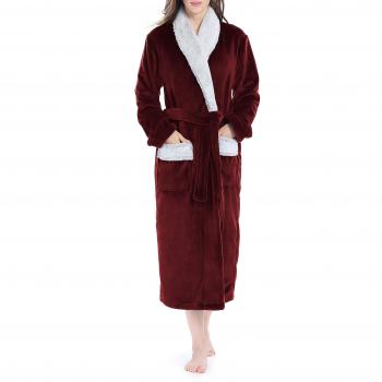 Genuwin Bata de Forro Polar para Mujer - Albornoz de Lujo de Microfibra Polyester con Cuello Tipo Smoking y Bolsillos Laterales - Oeko Tex 100