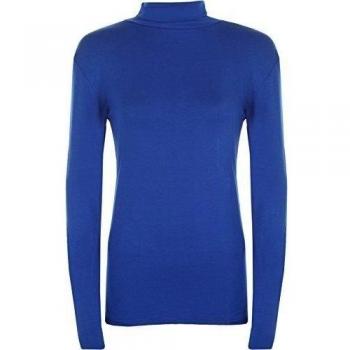 WearAll - Mujer Nuevo Jersei Básico Con Cuello Largo y Manga Larga - Azul Real - 36-38
