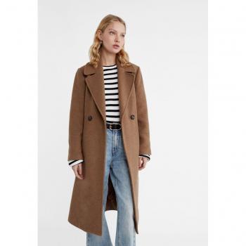 Beige XS Belted Fabric Coat with Felt Texture