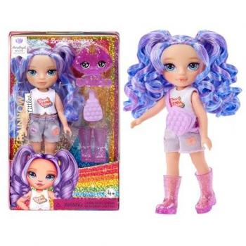 Rainbow High Littles - Muñeca de Moda Pequeña y Articulable Amethyst Willow - Muñeca Morada de 14 cm con Bolso y Perro Mágico de Mascota - Adecuada para Niños y