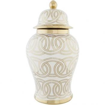 Tibor de porcelana blanco estilo oriental 22x22x42 cm