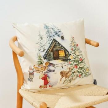 Funda de Cojín Navidad 100% Algodón 50x50 cm - Colección Christmas - Multicolor, diseño paisajístico navideño, ideal para decorar tu hogar en Navidad con estilo y comodidad