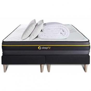 Cama con Colchón de Memoria Activa - Altura: 24cm - Color: Negro - Tamaño: 2x80x200 cm - Incluye Almohadas y Edredón