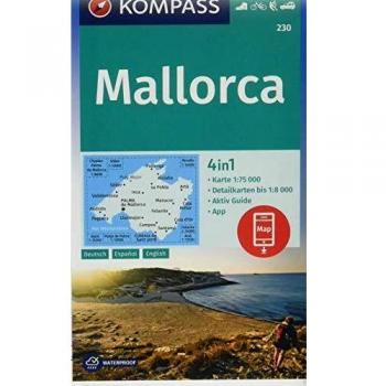 Mapa excursionista 230 Mallorca 1:75.000 con guía de actividades y mapas detallados, incluye uso offline en la app KOMPASS
