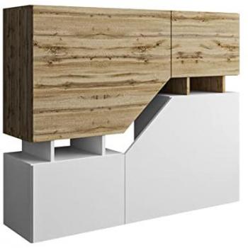 Buffet alto Ceelias - 120 x 32 x 100 cm - Blanco/Marrón